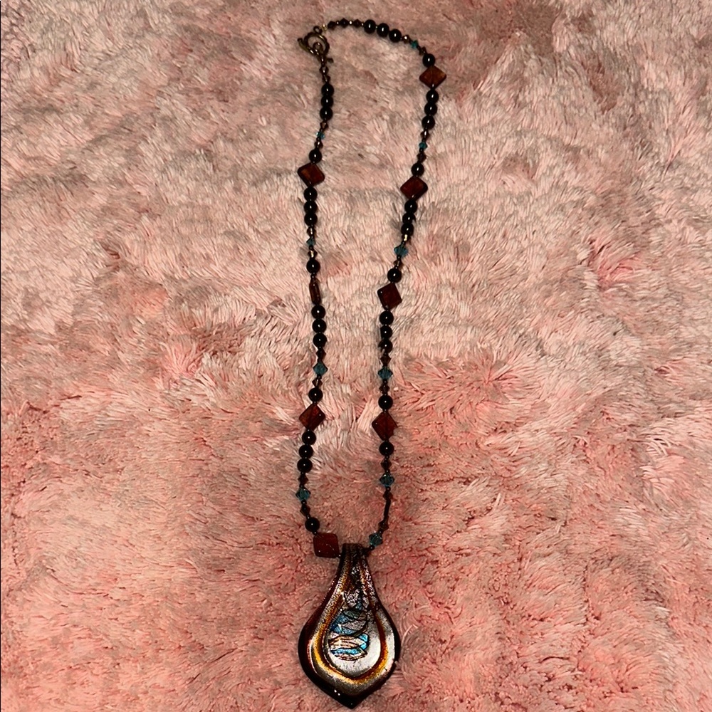 Elegant Brown and teal glass  Necklace